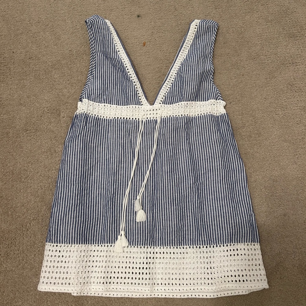J. Crew Blue and White Striped Crochet-Trim Swim Coverup